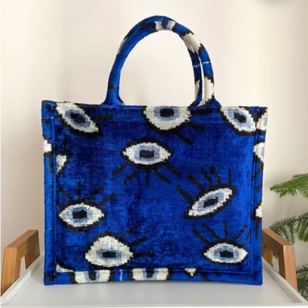Silk Ikat velvet tote bag - large